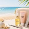 Kit unghie da vacanza con olio per cuticole, crema mani, lima e accessori per mantenere la manicure perfetta durante l'estate.