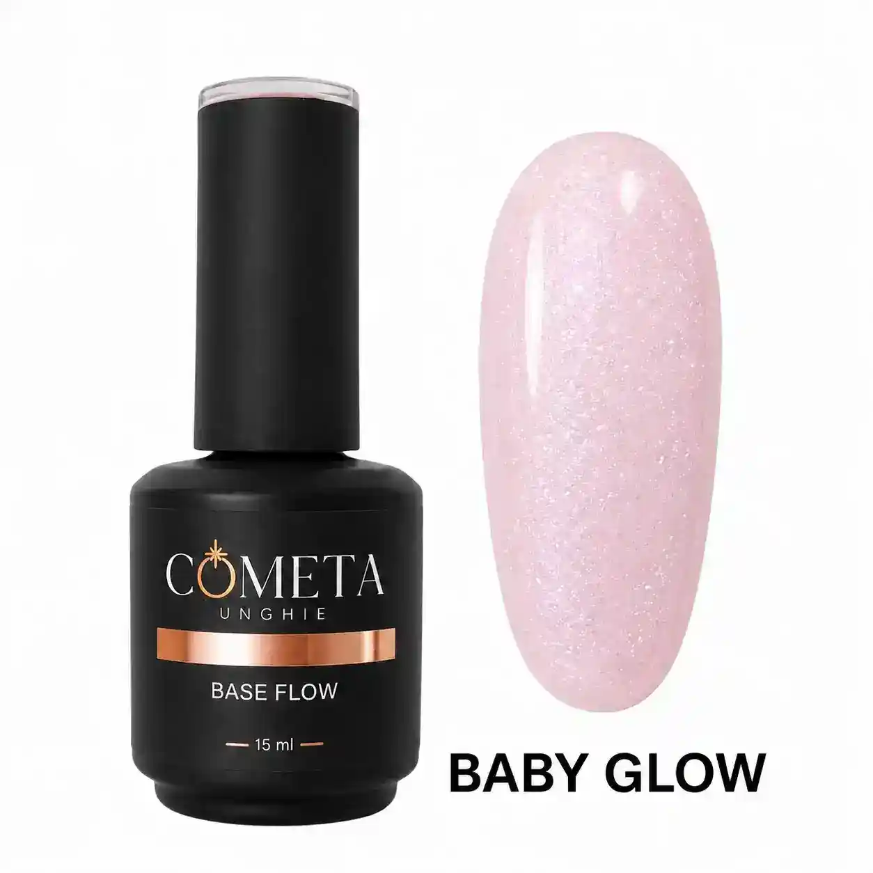 Base Flow Baby Pink 15 ml Cometa Unghie con brillantini fini argento