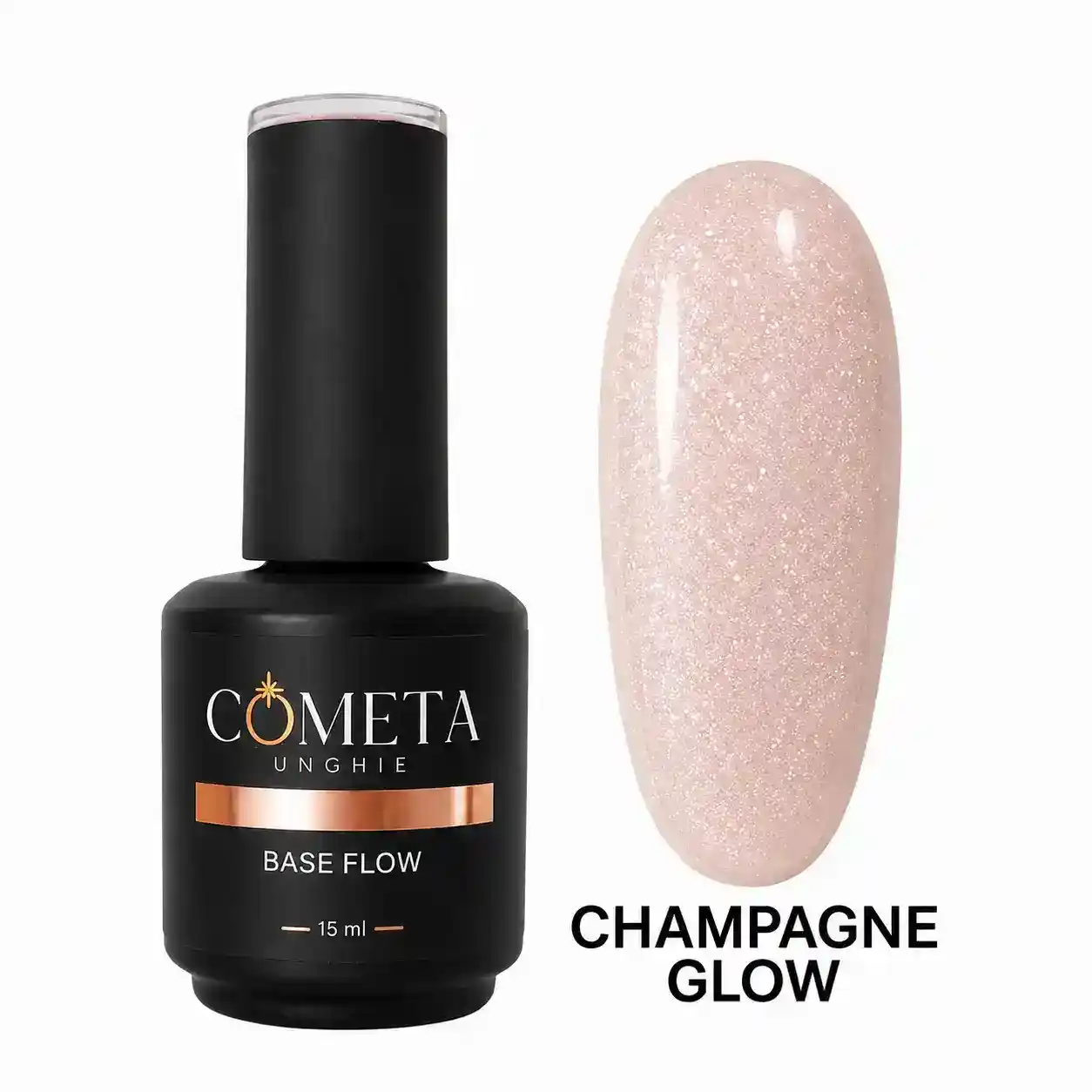 Base Flow Champagne Glow 15 ml Cometa Unghie con micro brillantini champagne